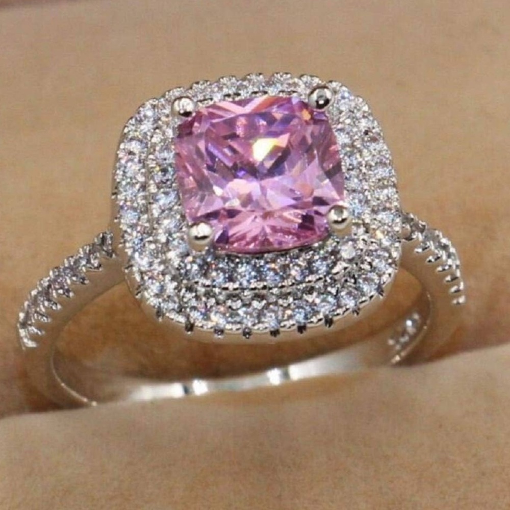 New Crystal Pink and Silver Women's Ring